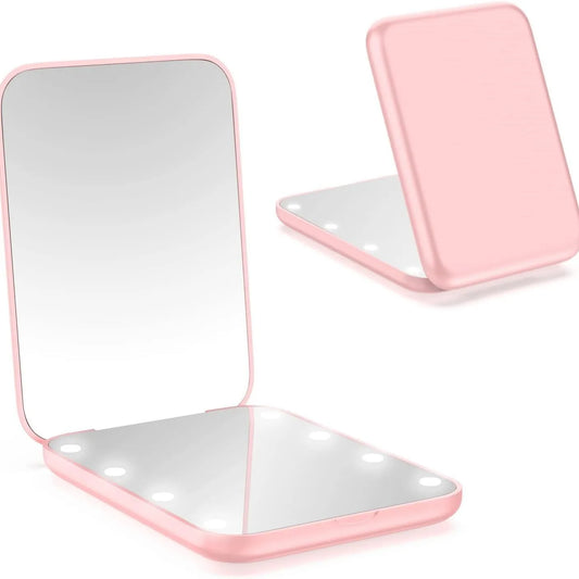 Mini miroir de maquillage LED de poche - 2 face (grossissant et normal)